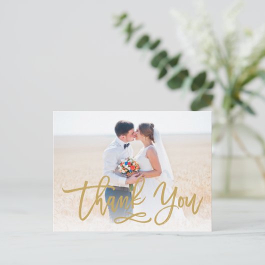 Chique Hand Lettered Wedding Dank u Briefkaart Gol (Staand voorkant)