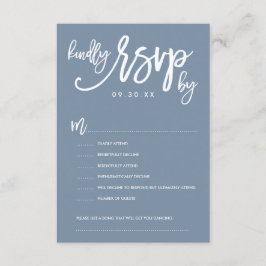 Chique Hand Lettered Wedding RSVP Dusty Blue Kaartje