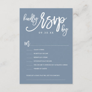 Chique Hand Lettered Wedding RSVP Dusty Blue Kaartje