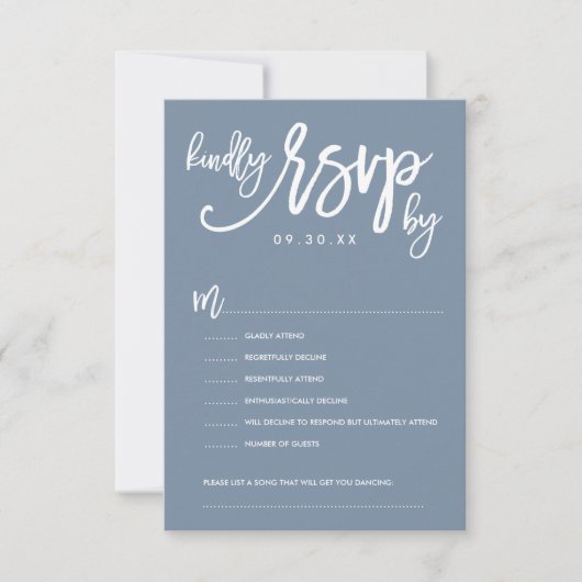 Chique Hand Lettered Wedding RSVP Dusty Blue Kaartje (Voorkant)