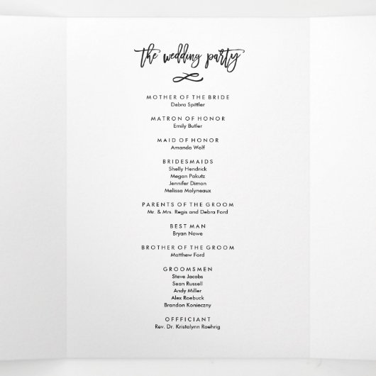 Chique handgeschreven bruiloft ceremonie fotoprogr drieluik programma (Binnenkant midden)