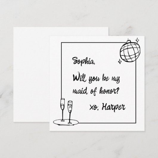 Chique Handgeschreven Disco Maid of Honor Voorstel Feestdagenkaart (Voorkant / Achterkant)