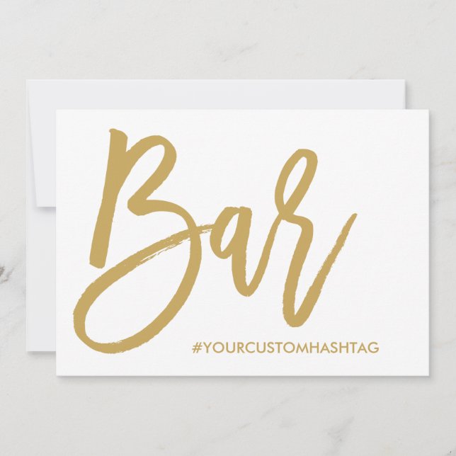 Chique handgeschreven gouden bruiloftsbar hashtag  (Voorkant)
