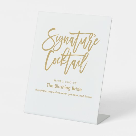 Chique handgeschreven gouden handtekening cocktail reclamebord met voetstuk (Voorkant)