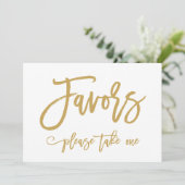 Chique handgeschreven gouden huwelijksgunst teken kaart (Staand voorkant)