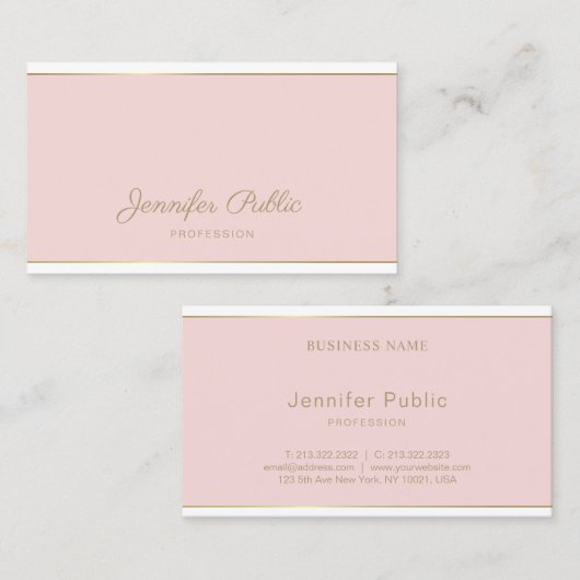 Chique Handgeschreven Script Blush Pink Gold Sjabl Visitekaartje (Voorkant / Achterkant)