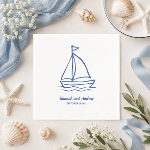Chique handgetekende boot met golven bruiloft servet