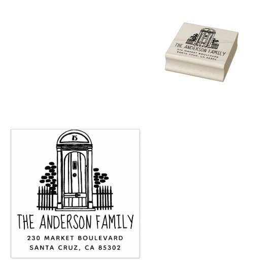 Chique handgetekende deur familienaam & retour adr rubberstempel (Gestempeld)