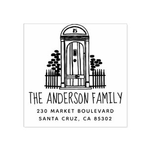 Chique handgetekende deur familienaam & retour adr rubberstempel