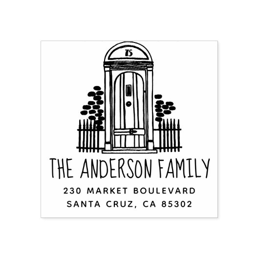 Chique handgetekende deur familienaam & retour adr rubberstempel (Afrduk)