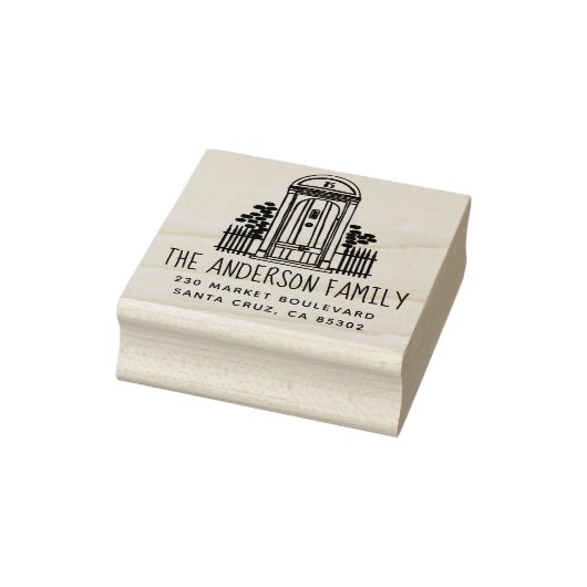 Chique handgetekende deur familienaam & retour adr rubberstempel (Stempel)