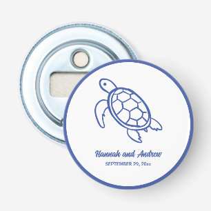 Chique handgetekende schildpad trouwgunst button flesopener
