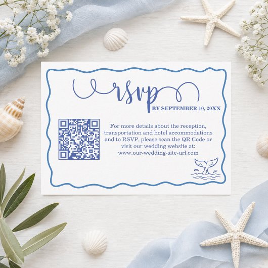 Chique handgetekende zeeleven bruiloft QR-code RSV RSVP Kaartje