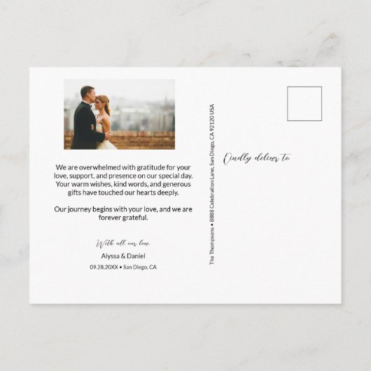 Chique handlettering foto bruiloft dank u briefkaart (Achterkant)