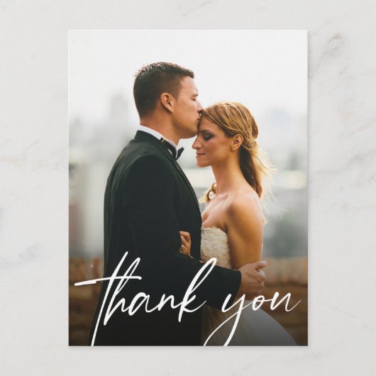 Chique handlettering foto bruiloft dank u briefkaart (Voorkant)