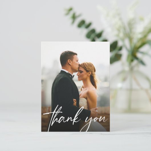 Chique handlettering foto bruiloft dank u briefkaart (Staand voorkant)