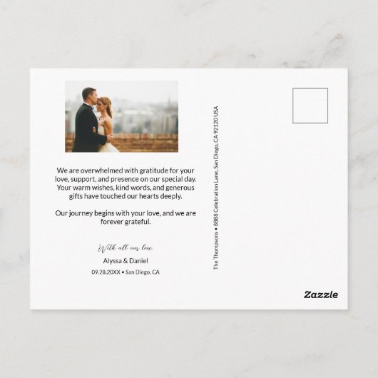 Chique handlettering foto bruiloft dank u briefkaart (Achterkant)