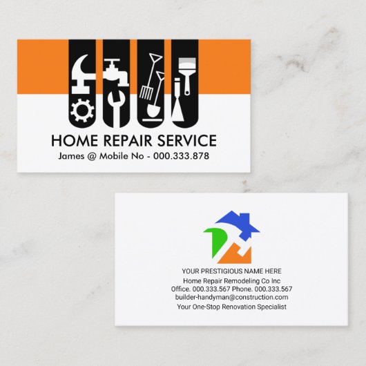 Chique Handyman Tools Tab Home Reparaties Visitekaartje (Voorkant / Achterkant)