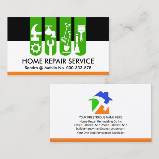 Chique Handyman Tools Tab Renovatie Visitekaartje (Voorkant / Achterkant)