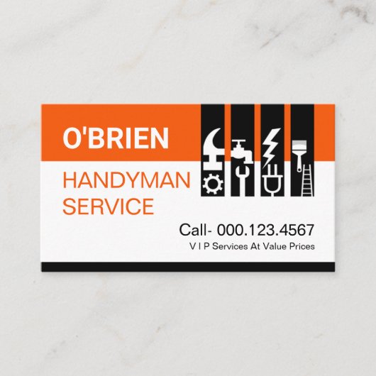 Chique Handyman Tools Tab Visitekaartje (Voorkant)