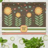 Chique hart bloemmotief bruin monogram Initiaal Theedoek (Gevouwen)