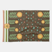 Chique hart bloemmotief bruin monogram Initiaal Theedoek (Horizontaal)