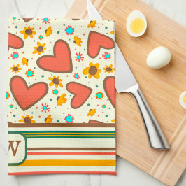Chique hart bloemmotief monogram Initiaal Theedoek