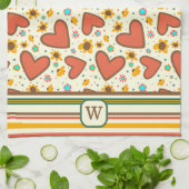 Chique hart bloemmotief monogram Initiaal Theedoek (Gevouwen)