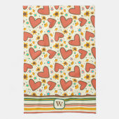 Chique hart bloemmotief monogram Initiaal Theedoek (Verticaal)