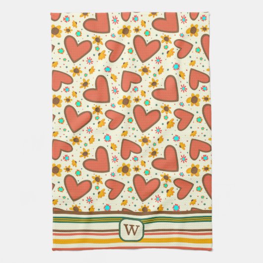 Chique hart bloemmotief monogram Initiaal Theedoek (Verticaal)