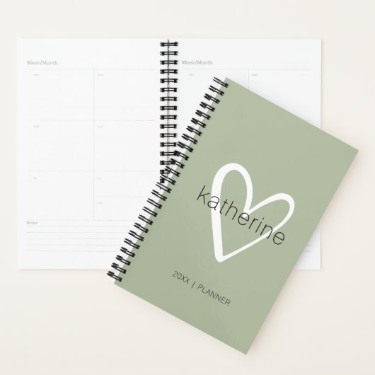 Chique Hart Sage Groen Wekelijks Maandelijks Niet  Planner (Display)