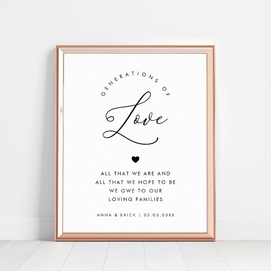 Chique Hart Script Generaties van Liefde Trouwteke Poster