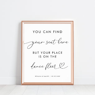 Chique hart Script Grappige Dans Vloer Trouwbord Poster