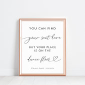 Chique hart Script Grappige Dans Vloer Trouwbord Poster