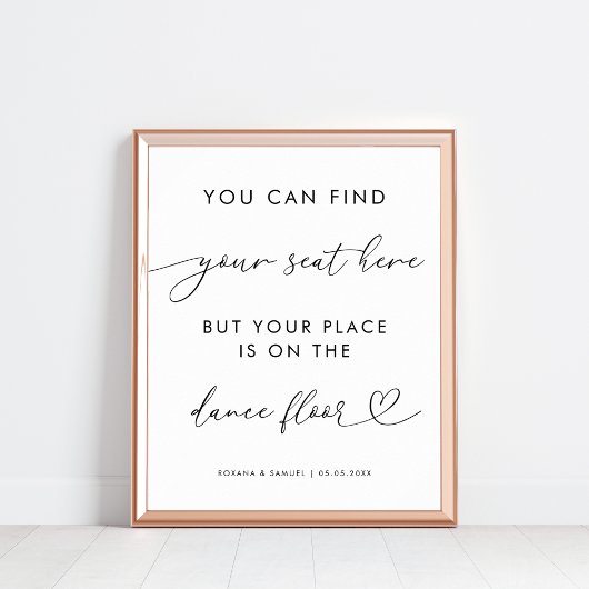 Chique hart Script Grappige Dans Vloer Trouwbord Poster