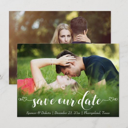 Chique hart stijl handgeschreven script modern 2 f save the date (Voorkant / Achterkant)