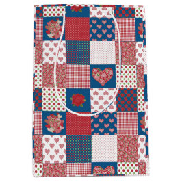Chique Harten en Rozen Faux Patchwork Gift Bag Medium Cadeauzakje