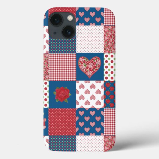 Chique Harten en Rozen Faux Patchwork iPad Case (Achterkant)