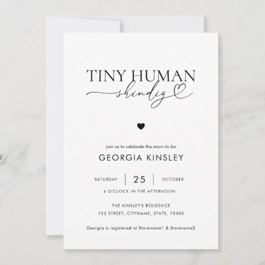 Chique hartscript Tiny Human Shindig Baby shower Kaart (Voorkant)