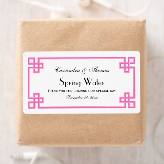 Chique Heet Roze Grieks Sleutel Lijst H Water Fles Etiket (Insitu)