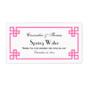 Chique Heet Roze Grieks Sleutel Lijst H Water Fles Etiket (Voorkant)