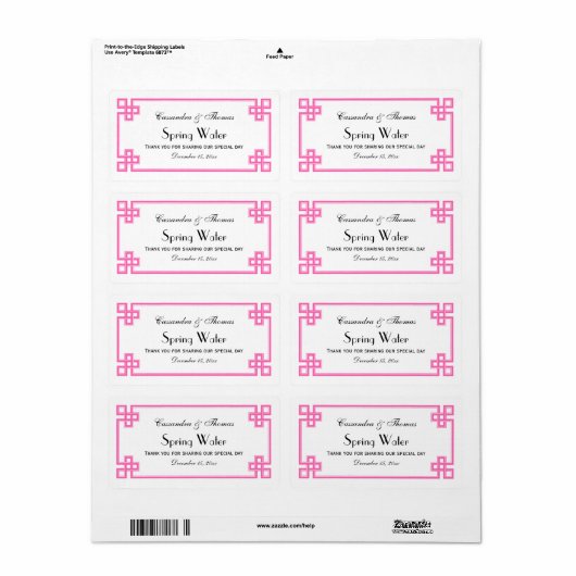 Chique Heet Roze Grieks Sleutel Lijst H Water Fles Etiket (Full Sheet)