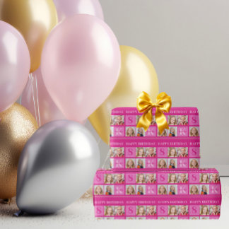 Chique heet roze verjaardag meisje aangepaste foto cadeaupapier