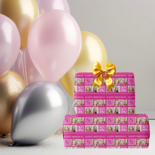 Chique heet roze verjaardag meisje aangepaste foto cadeaupapier