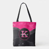 Chique Heet Roze Zwart Grijs Waves Glam Monogram N Tote Bag (Achterkant)