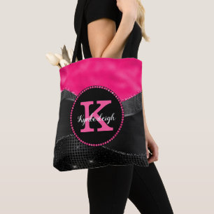 Chique Heet Roze Zwart Grijs Waves Glam Monogram N Tote Bag