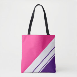 Chique Helder Roze Royal Paarse Witte Racing Strip Tote Bag