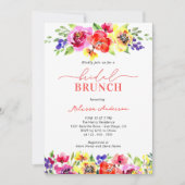 Chique heldere kleurrijke bloemrijke bruidsbrunch kaart (Voorkant)