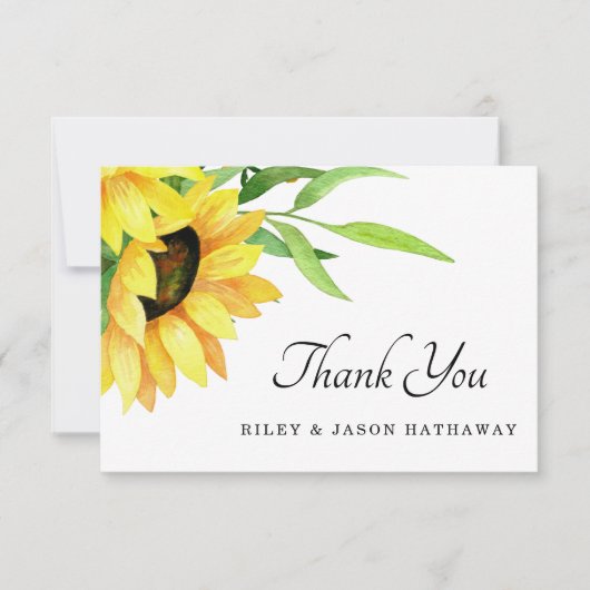 Chique heldere zonnebloemen rustieke bruiloft bedankkaart (Voorkant)
