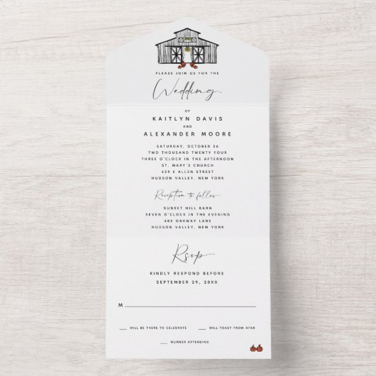 Chique Herfst Barn | Ceremonie en ontvangst All In One Uitnodiging (Binnen)